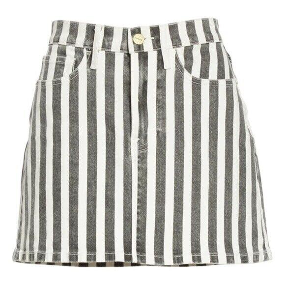 Frame Le Mini Beatnik Stripe Denim Skirt in Noir Multi Gray White Pocket… - Picture 1 of 12